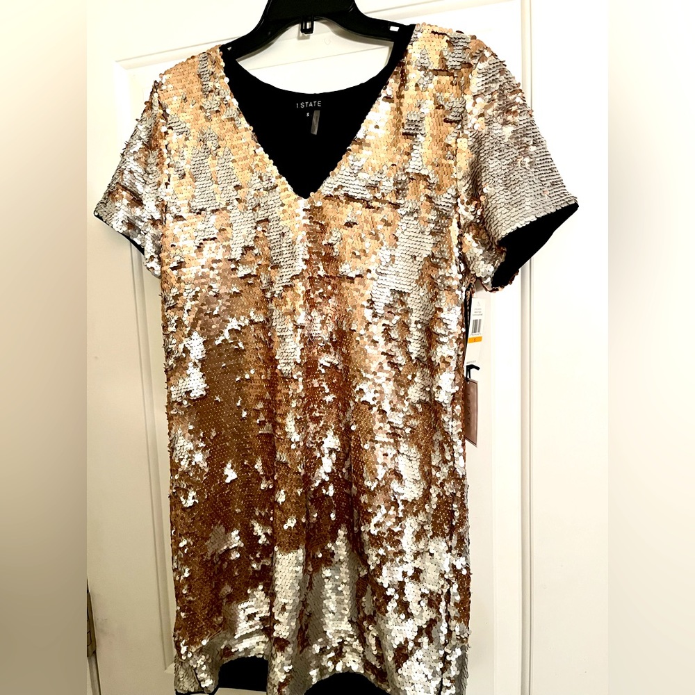 Sequined V-Neck Lined Shirt Dress Size Small